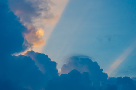 Black clouds before the storm and the rain, big white clouds in the blue sky, Nimbostratus clouds,...