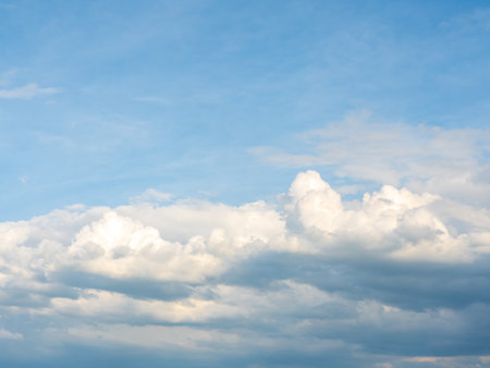 clouds and blue sunny sky,  white clouds over blue sky, Aerial view,  nature blue sky white cleat weather.の写真素材