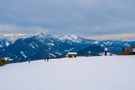 MARIAZELL AUSTRIA - February 17, 2017: Ski resort in Austria, for skiing and snowboarding, has 11 km slopes, and 5 lifts to transport guests.の写真素材
