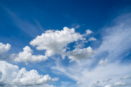 clouds and blue sunny sky,  white clouds over blue sky, Aerial view,  nature blue sky white cleat weather.の写真素材