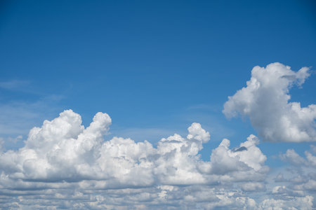 clouds and blue sunny sky,  white clouds over blue sky, Aerial view,  nature blue sky white cleat...