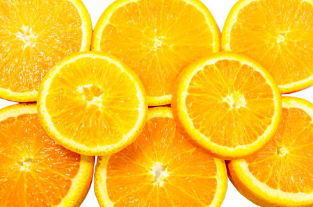 thin sliced orange with white background
