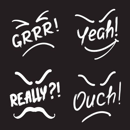 Set of exclamation Grrr! Yeah! Really! Ouch !. Print for poster, t-shirt, bags, Icon , postcard, flyer, sticker, sweatshirt. Simple vector sign.のイラスト素材