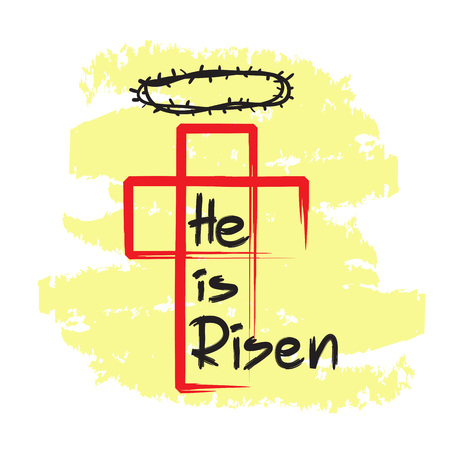 He is risen, quote lettering, religious poster, with cross and thorn crown illustration.のイラスト素材