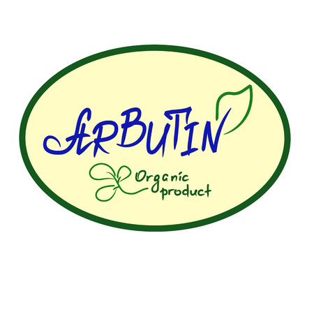 Arbutin Organic product handwritten name of arbutin. Print for labels, advertising, price tag, brochure, booklet, tablets, cosmetics and cream packaging. Natural vegetable herbal, botanical styleのイラスト素材