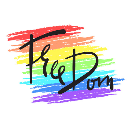 Freedom - simple inspire and motivational quote. Hand drawn beautiful lettering. Print for inspirational poster, t-shirt, bag, cups, card, flyer, sticker, badge. Elegant calligraphy vector signのイラスト素材