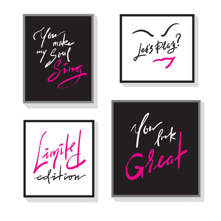 Set of inspire and motivational quotes. Hand drawn beautiful calligraphy signs. Print for inspirational poster, t-shirt, bag, cups, card, flyer, sticker, badge. Vector typography posters collectionのイラスト素材