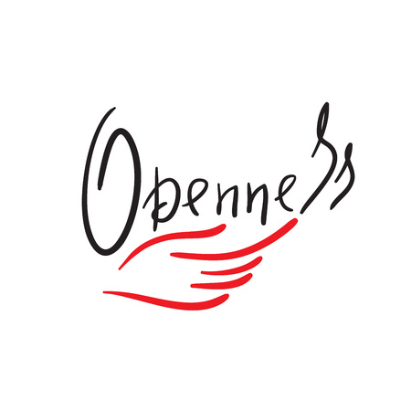 Openness - simple inspire and motivational quote. Hand drawn beautiful lettering. Print for inspirational poster, bag, cups, card, yoga flyer, sticker, badge. Elegant calligraphy signのイラスト素材