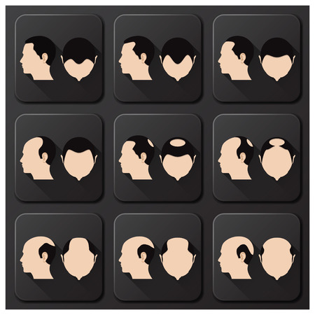 Bald Head Hair Style Character Icon Set Collection Designのイラスト素材
