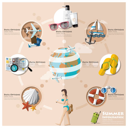 Summer And Travel Holiday Vacation Flat Icon Set Infographic Design Templateのイラスト素材