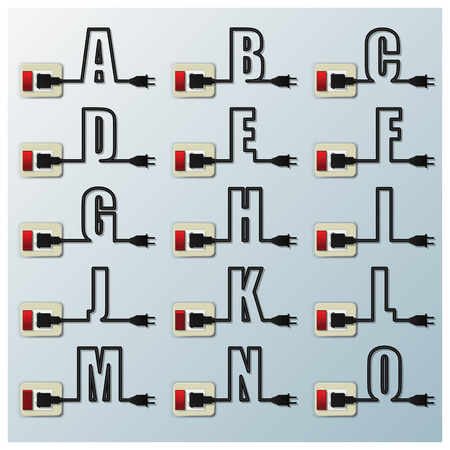 Alphabets Character Letter Electric Wire Line Design Templateのイラスト素材
