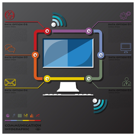Computer Communication Connection Timeline Business Infographic Design Templateのイラスト素材