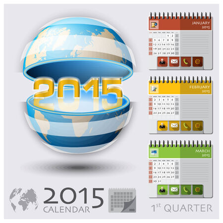 First Quarter Of 2015 Calendar Global Map Design Templateのイラスト素材