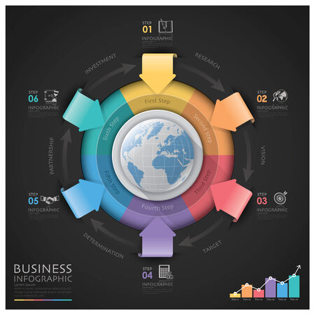 Global Business And Financial Infographic With Arrow Round Circle Diagramのイラスト素材