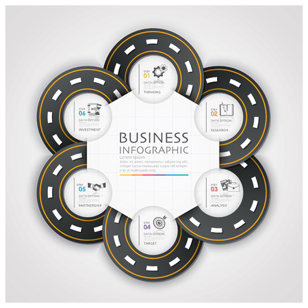 Road And Street Traffic Sign Business Infographic With Weaving Circle Diagram Step Design Templateのイラスト素材