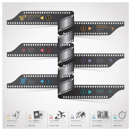 Travel And Journey Infographic With Spiral Film Diagram Design Templateのイラスト素材
