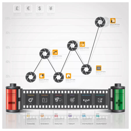 Global Business And Financial Infographic With Shutter Film Diagram Concept Design Templateのイラスト素材