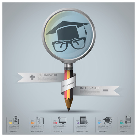 Education And Graduation Infographic With Magnifying Glass And Pencil Icon Diagram Design Templateのイラスト素材