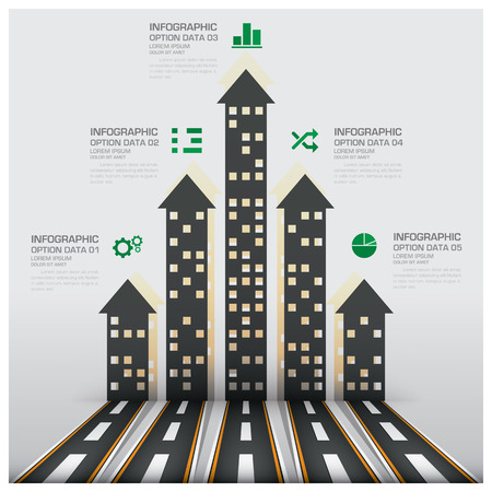 Real Estate And Property Business Infographic With Building Arrows Diagram Vector Design Templateのイラスト素材