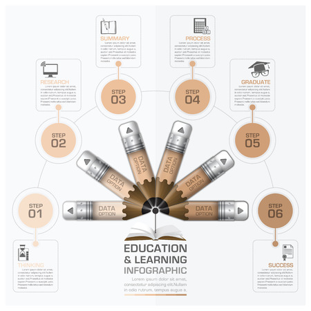 Education And Learning Step Infographic With Rotate Pencil Diagram Vector Design Templateのイラスト素材