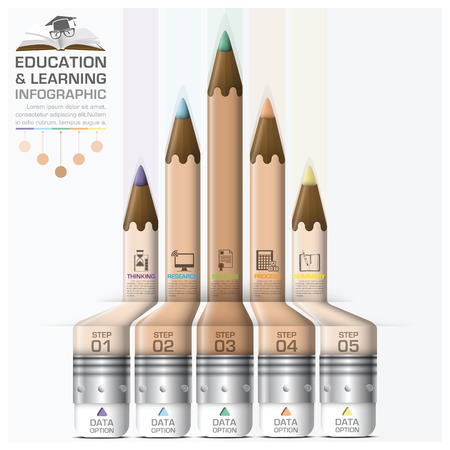Education And Learning Step Infographic With Pencil Diagram Vector Design Templateのイラスト素材
