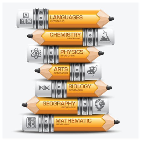 Education And Learning Pencil Of Subject Step Infographic Diagram Vector Design Templateのイラスト素材