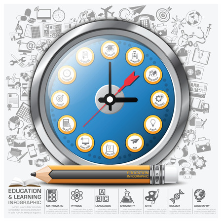 Education And Learning Clock Step Infographic Diagram Vector Design Templateのイラスト素材