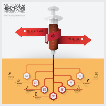 Healthcare And Medical Infographic With Bind Spiral Tag Tree Root Syringe Diagram Vector Design Templateのイラスト素材