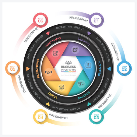 Business Infographic With Round Shutter Shape Diagram Vector Design Templateのイラスト素材