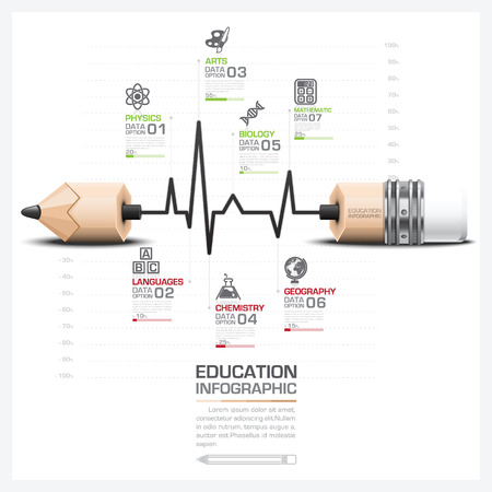 Education And Learning Step Infographic With Pulse Line Graph Pencil Lead Vector Design Templateのイラスト素材
