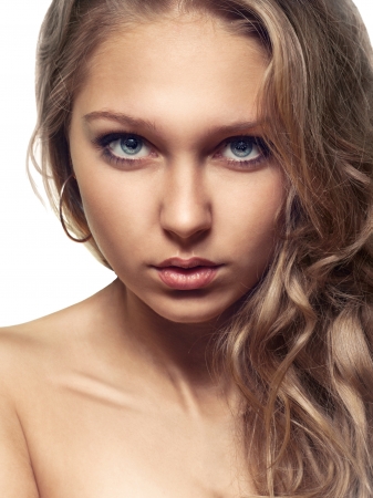 portrait of beautiful girl on white backgroundの写真素材