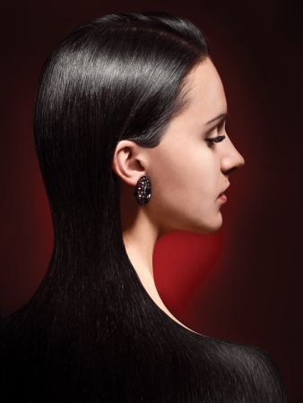 Hot brunette girl with straight hair の写真素材