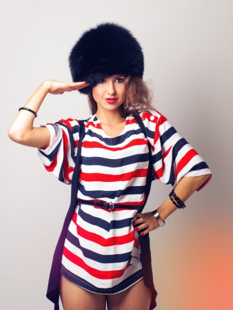 Sweet girl in furhatの写真素材