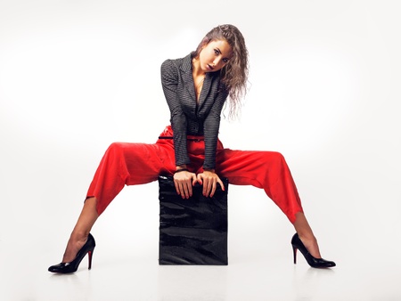gorgeous brunette sitの写真素材
