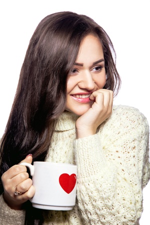 pretty girl with cup of tea の写真素材