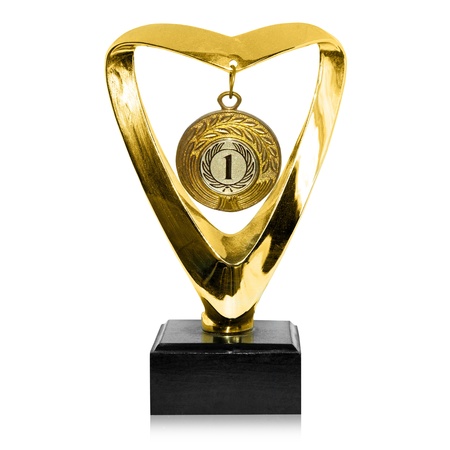 first place trophy isolated on white backgroundの写真素材