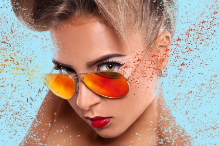 Elegance portrait of woman in sunglasses with abstractionsの写真素材