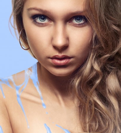 portrait of beautiful girl on white backgroundの写真素材