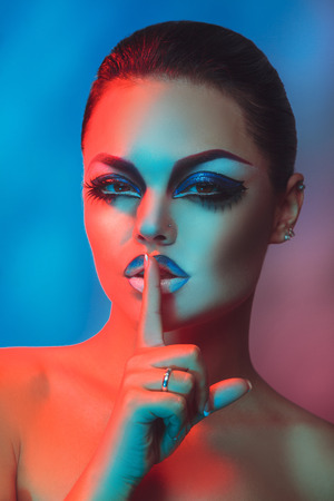 Studio shot of beauty woman with make up and healthy skin in studioの写真素材