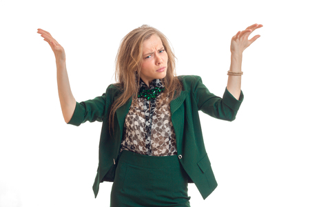 young beautiful blonde is worth wearing and breeds with hands close-up isolated on white backgroundの写真素材