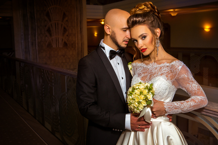 Beauty young just married couple huggingの写真素材