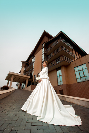gorgeous young bride in wedding dressの写真素材