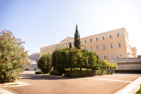 horizontal photo of building of the Greek Parliament in Athens