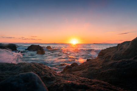 beauty warm summer sunset at the seaの写真素材
