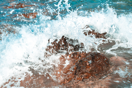 Blue Seascape with waves and rocksの写真素材