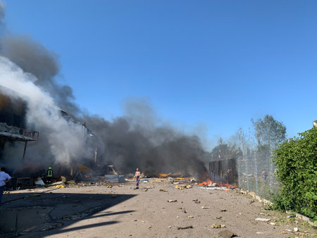 fragments of a Russian missile fired at civilians. Kremenchug, Ukraine, 27 june 2022のeditorial素材