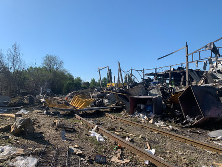 fragments of a Russian missile fired at civilians. Kremenchug, Ukraine, 27 june 2022のeditorial素材