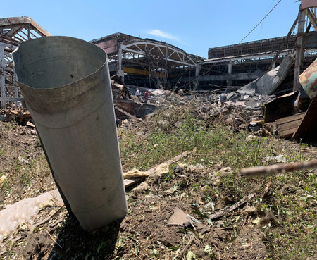 fragments of a Russian missile fired at civilians. Kremenchug, Ukraine, 27 june 2022のeditorial素材