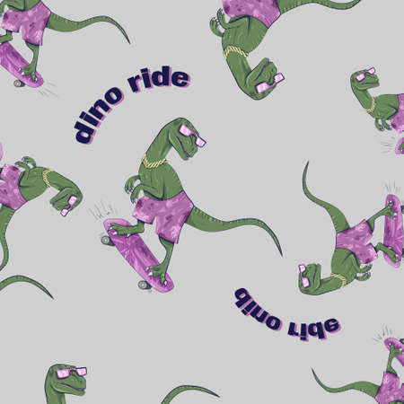 concept of velociraptor dinosaur rides on skateboard on blue backgroundの写真素材