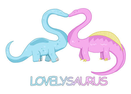 dinosaurs with long neck kisses and makes a heart shape between each others isolated on white background. Love concpet with dinosの写真素材